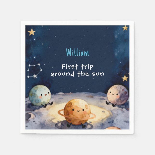 True Space First Trip Around The Sun 1st Birthday Pappersservett (Framsidan)