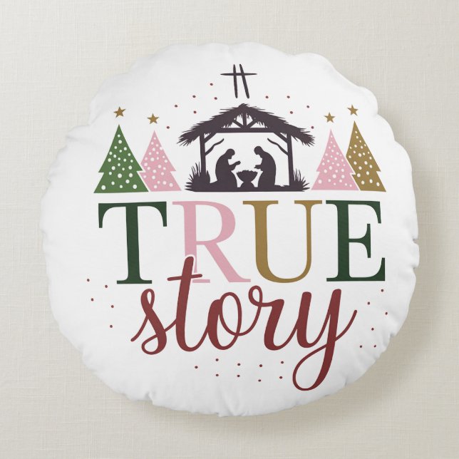 True Story jul Bible Verse Rund Kudde (Framsidan)