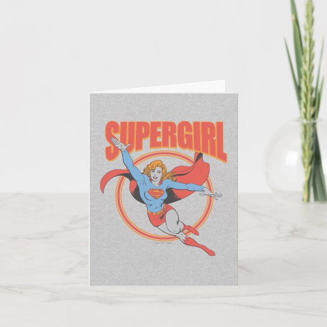 True Vintage Supergirl Flies Graphic Anteckningskort (Framsida)