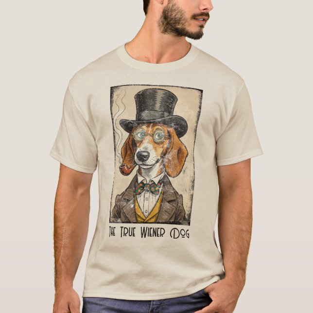 True Wiener Dog - Realistic Dachshund Portrait T Shirt (Framsida)