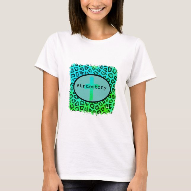 "#truestory" kors leopardtryck hjärta t shirt (Framsida)