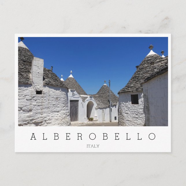 Trulli-hus, Alberobello, Apulien-vita Vykort (Framsida)