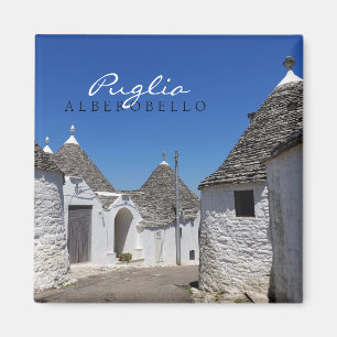 Trulli hus i Alberobello, Puglia textmagnet Magnet