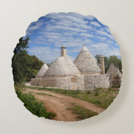 Trulli hus i Puglia/Apulia Rund Kudde