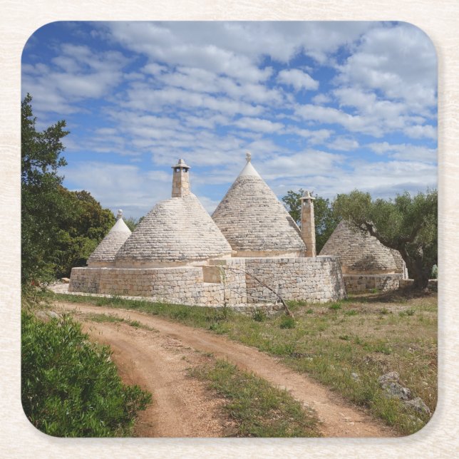 Trulli hus i Puglia/Apulia Underlägg Papper Kvadrat (Framsidan)