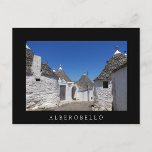 Trulli-husen, Alberobello, Puglia-svarta vykort