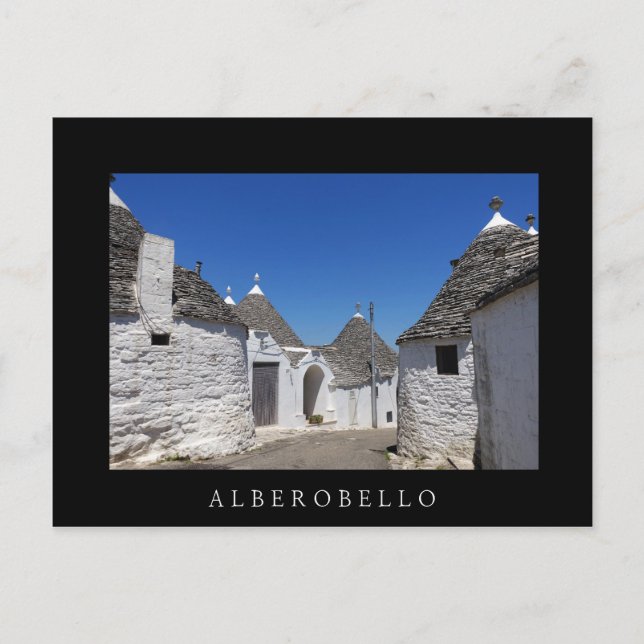 Trulli-husen, Alberobello, Puglia-svarta vykort (Framsida)