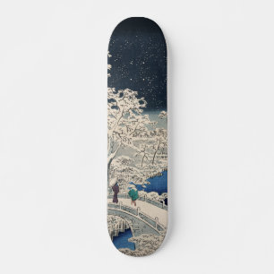 Trumbrygga i Snö Vintage Ukiyo-e Japanska konst Mini Skateboard Bräda 18,5 Cm