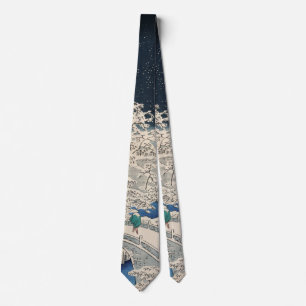 Trumbrygga i Snö Vintage Ukiyo-e Japanska konst Slips