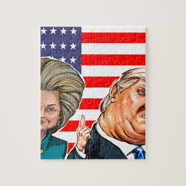 Trumf och Hillary karikatyr Pussel (Vertikal)
