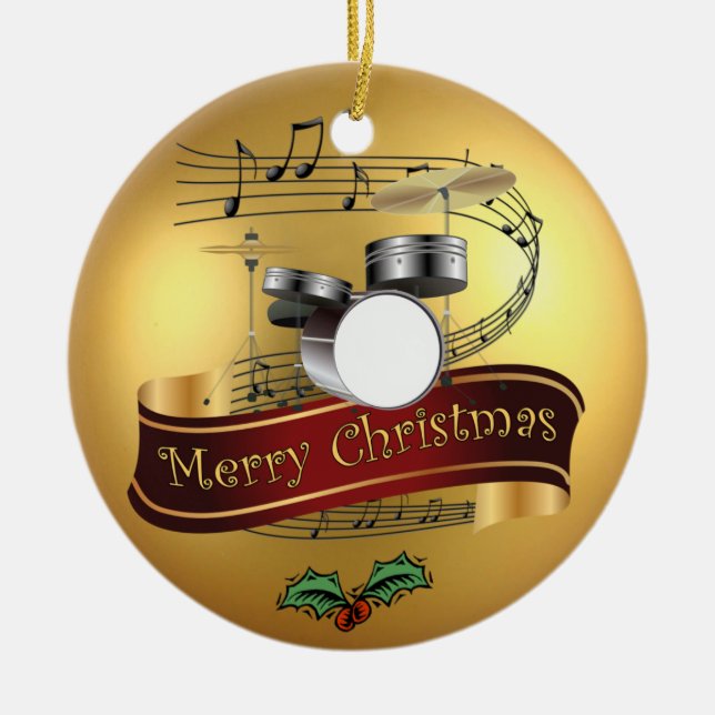 Trumma ~ för god jul för fastställd musikalisk julgransprydnad keramik (Framsidan)