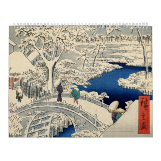 Trumma överbryggar på Meguro, vid Ando Hiroshige Kalender