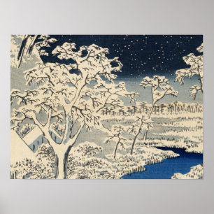 Trumma överbryggar på Meguro, vid Ando Hiroshige Poster