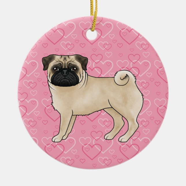 Trumma på pingpute på Rosa Hearts Pet Memorial Julgransprydnad Keramik (Framsidan)
