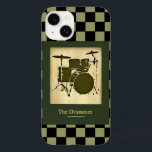 trumman ~ chess mönster<br><div class="desc">En coola etikettdesign för trummrar,  med kvadratbakgrunden mönster som du kan ändra färg</div>