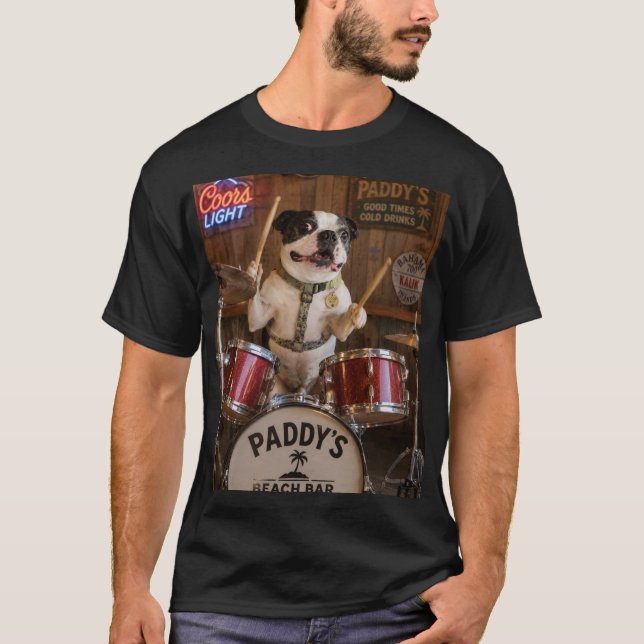 Trummande Boston Terrier T Shirt (Framsida)