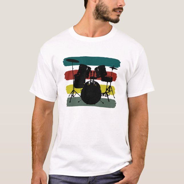 Trummar och görar randig den Retro T-shirt (Framsida)