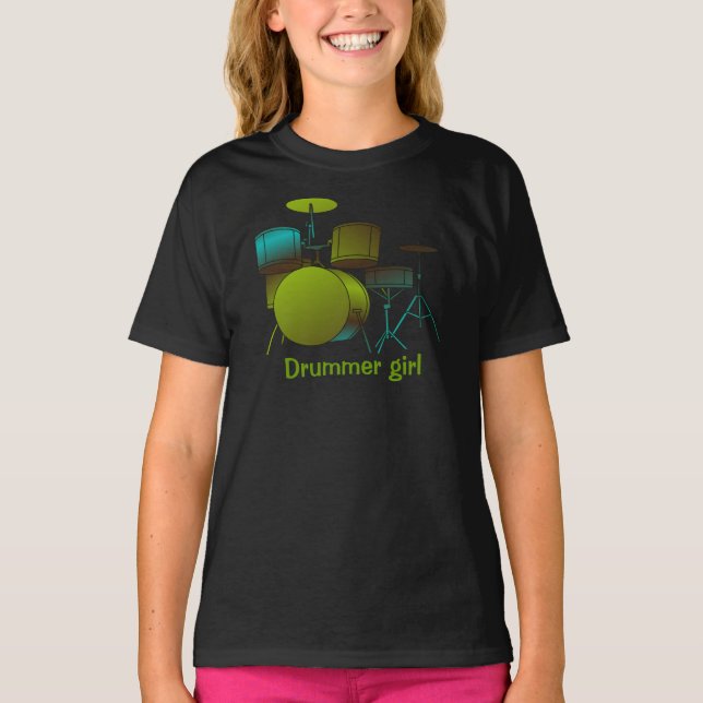 Trummar T-tröjagrönt/blått med text Tee Shirt (Framsida)