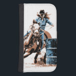 Trummatävla Galaxy S4 Plånboksfodral<br><div class="desc">Grafisk popkonststil avbildar i brunt,  slösar och svarten av en flickatävla med henne hästen runt om en trumma med henne hårflyget.</div>