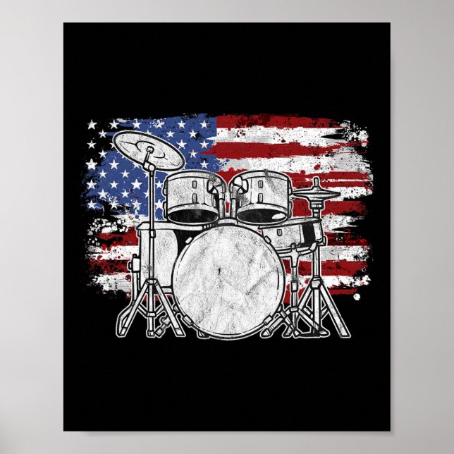 Trummis trumset trummor Usa Flag Amerikansk 4:e Ju Poster (Framsidan)
