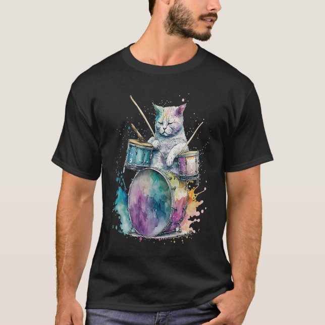 Trummor Trummare Katt  4 T Shirt (Framsida)