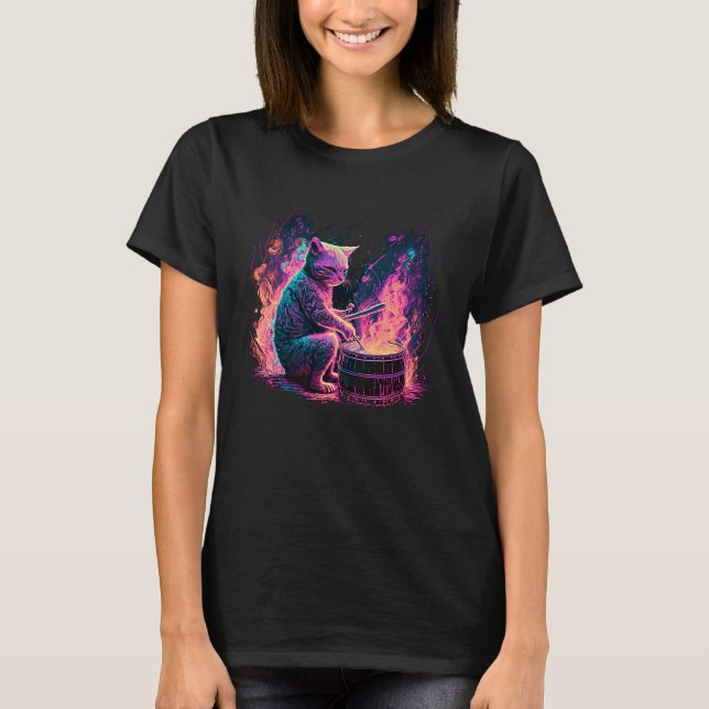 Trummor Trummare Katt  8 T Shirt (Framsida)