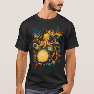Trummslukande bläckfisk som spelar trummor Rolig R T Shirt