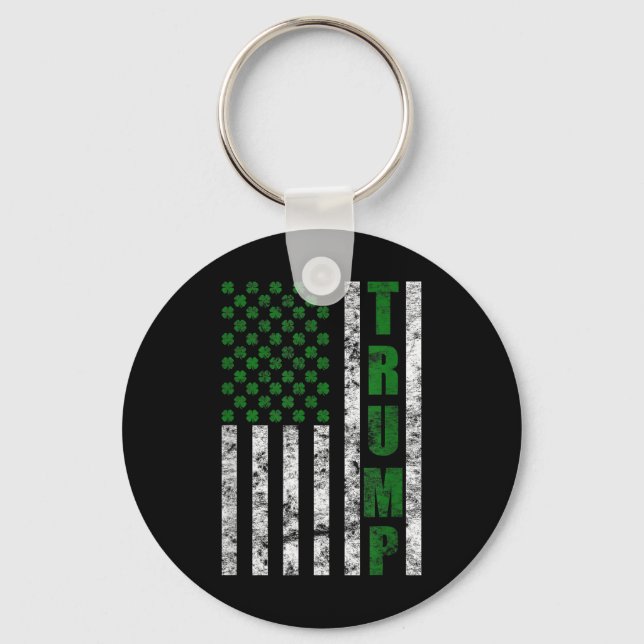 Trump 2020 American Flagga St. Patricks Day Nyckelring (Framsida)