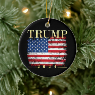 Trump 2020 Elegant Guld Vintage Flagga Julgransprydnad Keramik