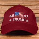 Trump 2024 American Flagga 45:e och 47 President W Broderad Keps<br><div class="desc">Nummer 45 som representerar Donald Trump som 45:e president. Nummer 47 som representerar Donald Trumps seger 2024 och segrar för att bli den 47:e presidenten. Patriotic Trump 2024 American flagga baseball cap.</div>