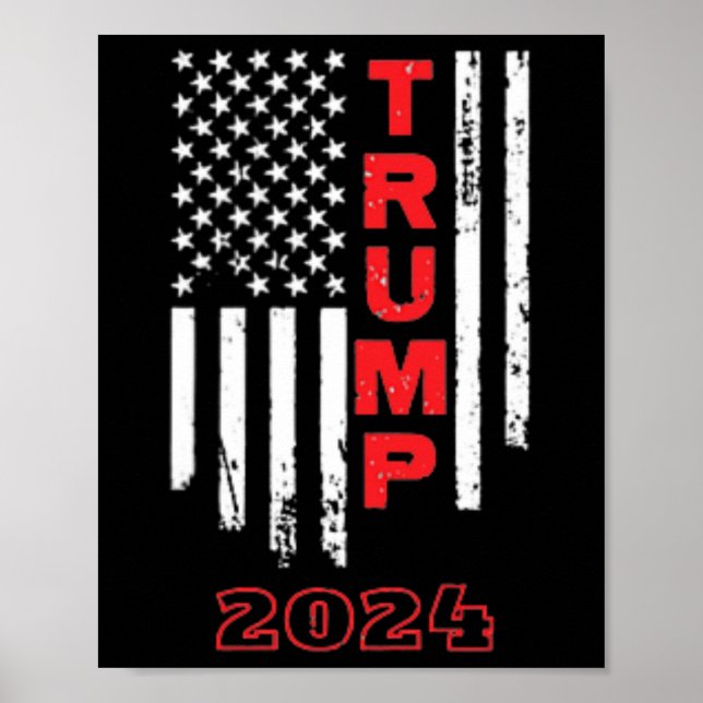 Trump 2024 American Flagga Kortärmad Shirt Poster (Framsidan)