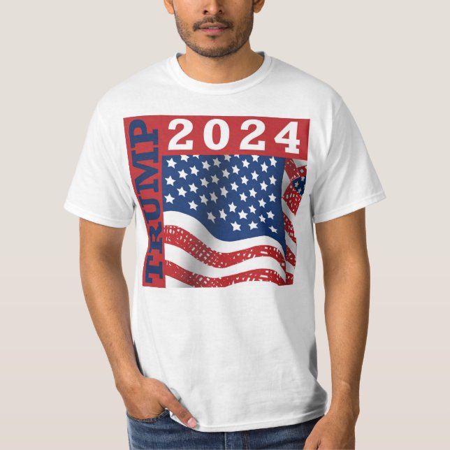 Trump 2024 American Flagga T Shirt (Framsida)