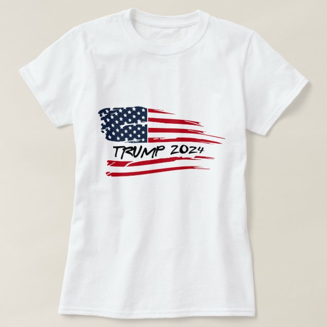 Trump 2024 American Flagga T Shirt (Design framsida)