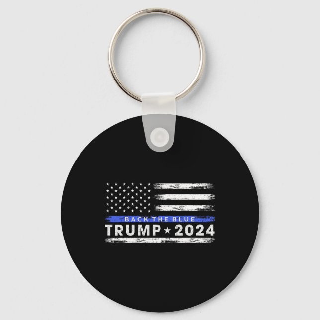 Trump 2024 Back the Blue Thin Blue Line American F Nyckelring (Framsida)