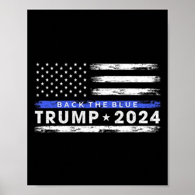 Trump 2024 Back the Blue Thin Blue Line American F Poster (Framsidan)