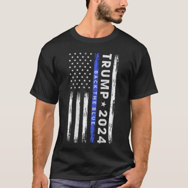 Trump 2024 Back the Blue Thin Blue Line American F T Shirt (Framsida)