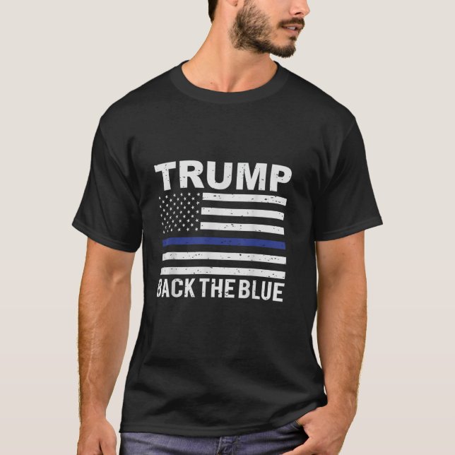 Trump 2024 Bakåt den blå tunna blå linjen USA flag T Shirt (Framsida)