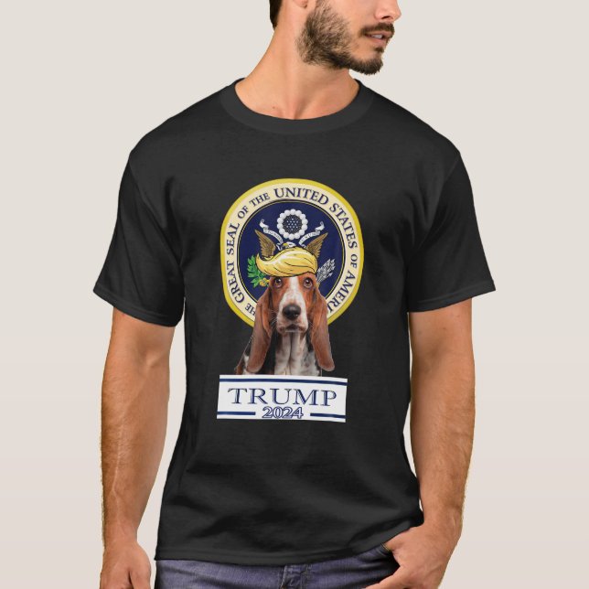 Trump 2024 Bassett Hound T Shirt (Framsida)