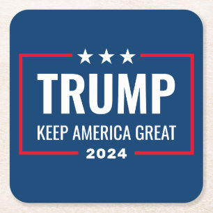 Trump 2024 Behålla America Underbar - blue red Underlägg Papper Kvadrat