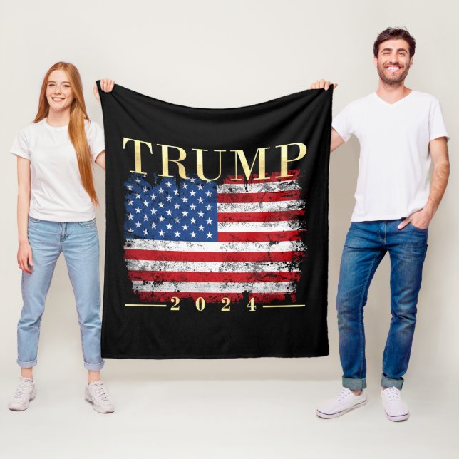 Trump 2024 Elegant Guld Vintage American Flagga Fleecefilt (På plats)