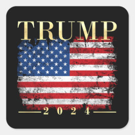 Trump 2024 Elegant Guld Vintage American Flagga Fyrkantigt Klistermärke