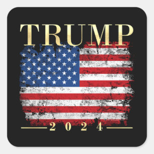 Trump 2024 Elegant Guld Vintage American Flagga Fyrkantigt Klistermärke