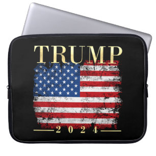 Trump 2024 Elegant Guld Vintage American Flagga Laptop Fodral