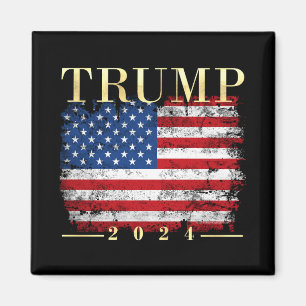 Trump 2024 Elegant Guld Vintage American Flagga Magnet