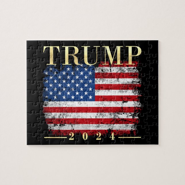 Trump 2024 Elegant Guld Vintage American Flagga Pussel (Horisontell)