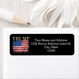 Trump 2024 Elegant Guld Vintage American Flagga Returadress Etikett