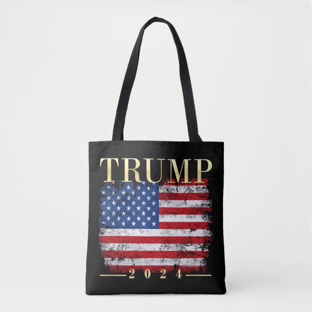 Trump 2024 Elegant Guld Vintage American Flagga Tygkasse (Framsida)