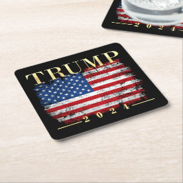 Trump 2024 Elegant Guld Vintage American Flagga Underlägg Papper Kvadrat