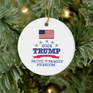 Trump 2024 Faith Family Freedom Julgransprydnad Keramik