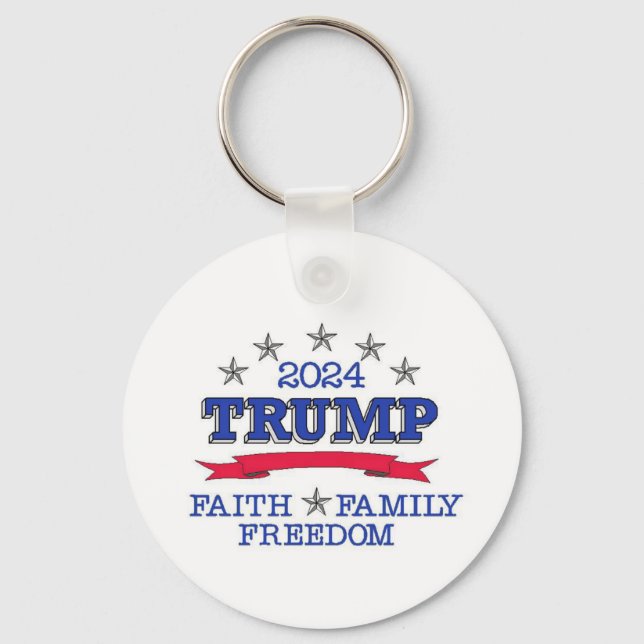 Trump 2024 Faith Family Freedom Keychain Nyckelring (Framsida)